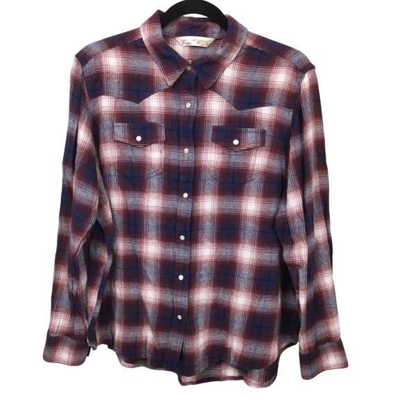 Cumberland Outfitters by Ely Western Cowboy Pearl Snap Plaid Cotton Flannel XL - Picture 1 of 13